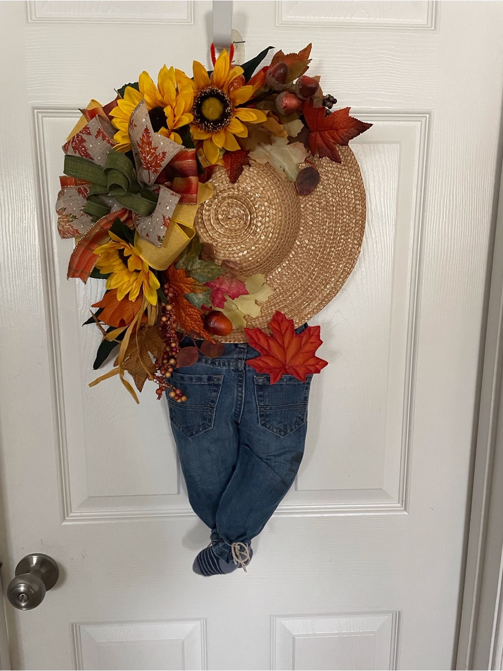 Home Accents Autumn Sunflower Straw Hat & Denim Door Decor